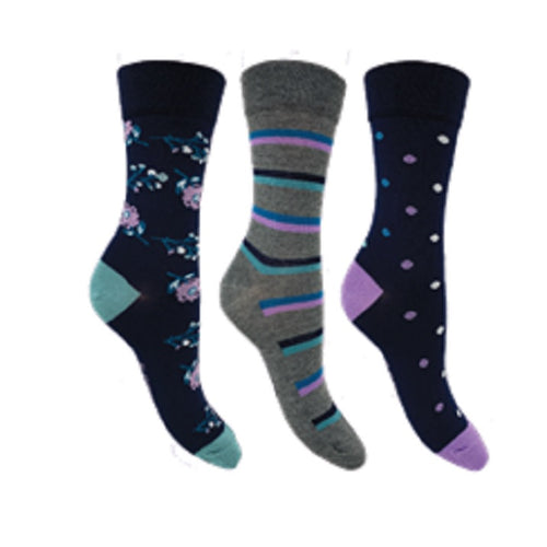 3 PK FLEXITOP LADIES BAMBOO DESIGN SOCKS