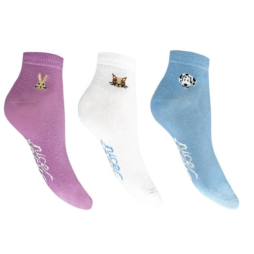 3 PK NICE LADIES EMBROIDERY ANKLET SOCKS