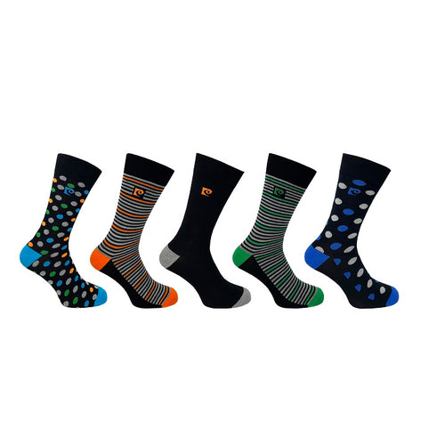 5PK MENS BAMBOO SPOT/STRIPE DESIGN SOCKS   7-11