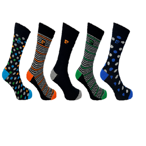 5PK MENS BAMBOO SPOT/STRIPE DESIGN SOCKS   7-11