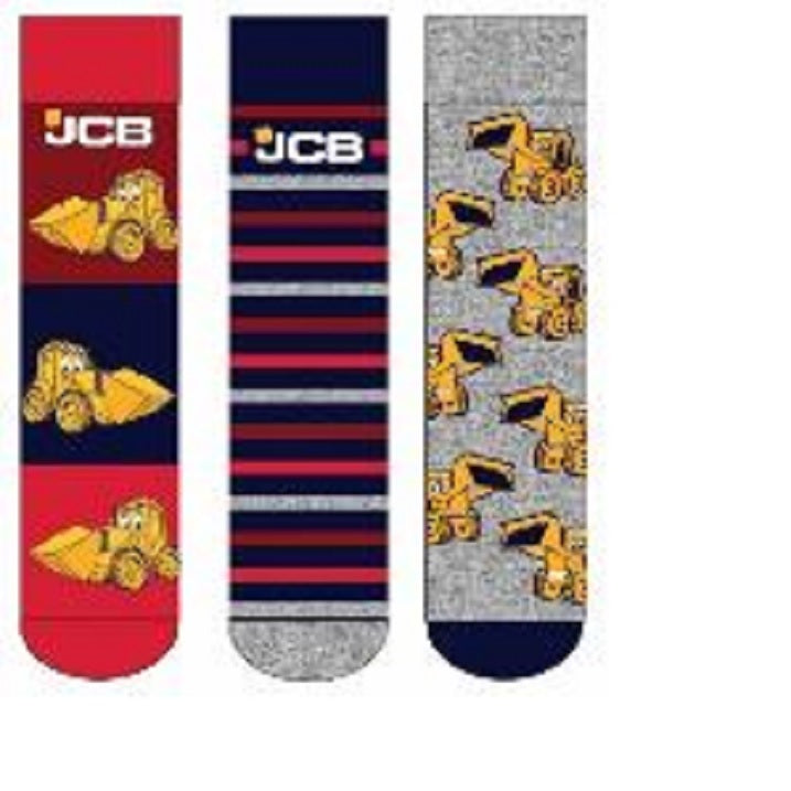 3pk Kids JCB Tractor/Stripe Design Socks