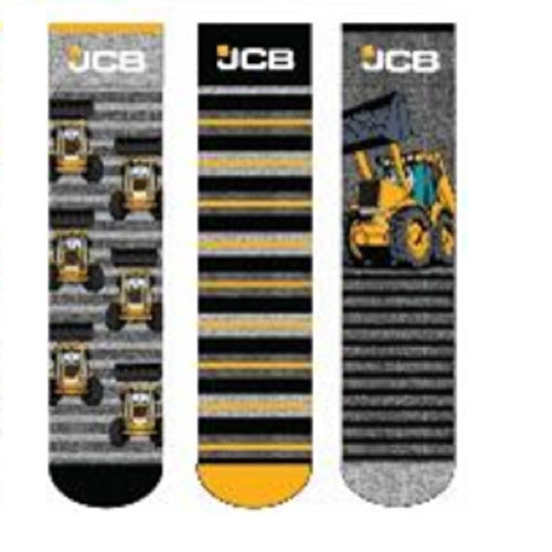 3pk Kids JCB Digger/Stripe Design Socks