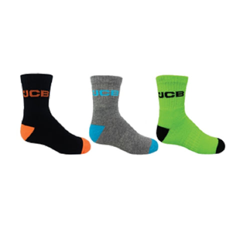 3pk Kids JCB Tube Sports Socks Assorted